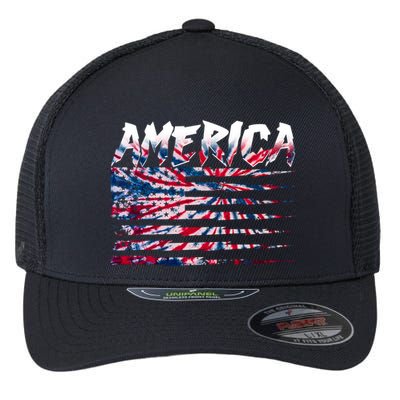 America Lightning Bolt USA Tie Dye Flag Flexfit Unipanel Trucker Cap