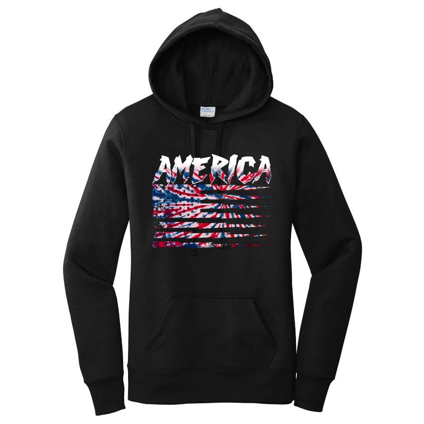 America Lightning Bolt USA Tie Dye Flag Women's Pullover Hoodie