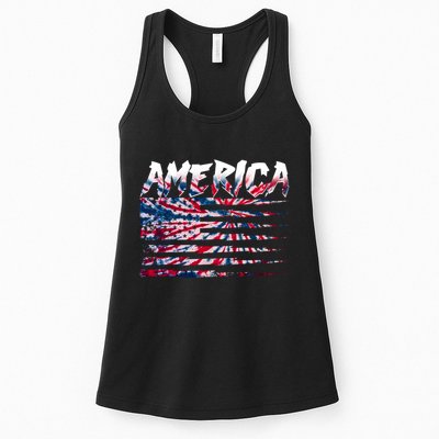 America Lightning Bolt USA Tie Dye Flag Womens Tank Top