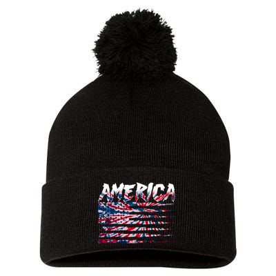 America Lightning Bolt USA Tie Dye Flag Pom Pom 12in Knit Beanie