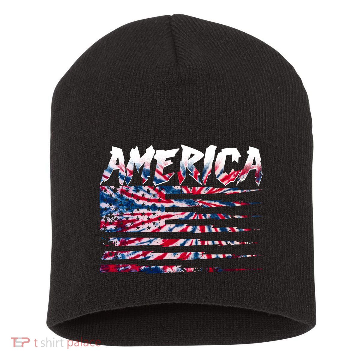 America Lightning Bolt USA Tie Dye Flag Short Acrylic Beanie