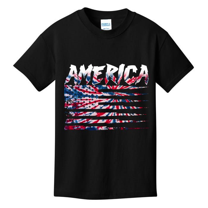 America Lightning Bolt USA Tie Dye Flag Kids T-Shirt