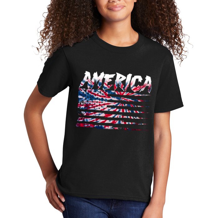 America Lightning Bolt USA Tie Dye Flag Kids T-Shirt
