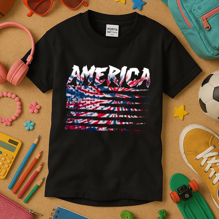 America Lightning Bolt USA Tie Dye Flag Kids T-Shirt