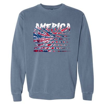 America Lightning Bolt USA Tie Dye Flag Garment-Dyed Sweatshirt