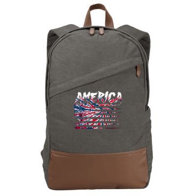 America Lightning Bolt USA Tie Dye Flag Cotton Canvas Backpack