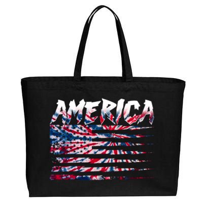 America Lightning Bolt USA Tie Dye Flag Cotton Canvas Jumbo Tote