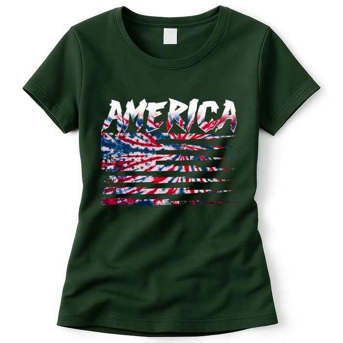 America Lightning Bolt USA Tie Dye Flag Womens T-Shirt