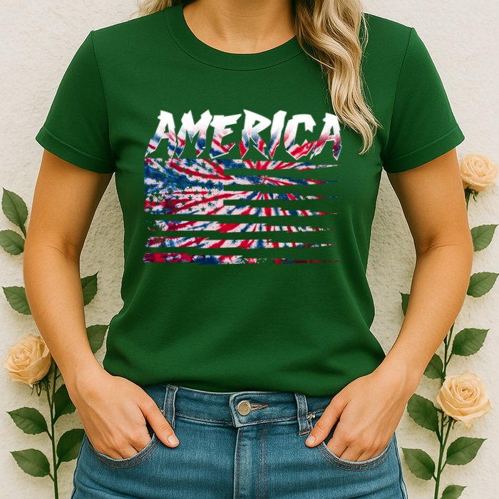 America Lightning Bolt USA Tie Dye Flag Womens T-Shirt