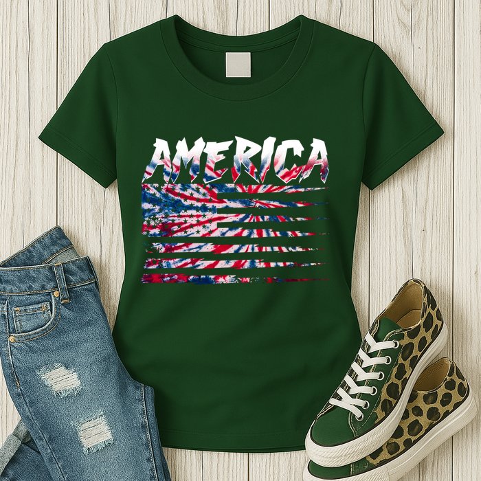 America Lightning Bolt USA Tie Dye Flag Womens T-Shirt