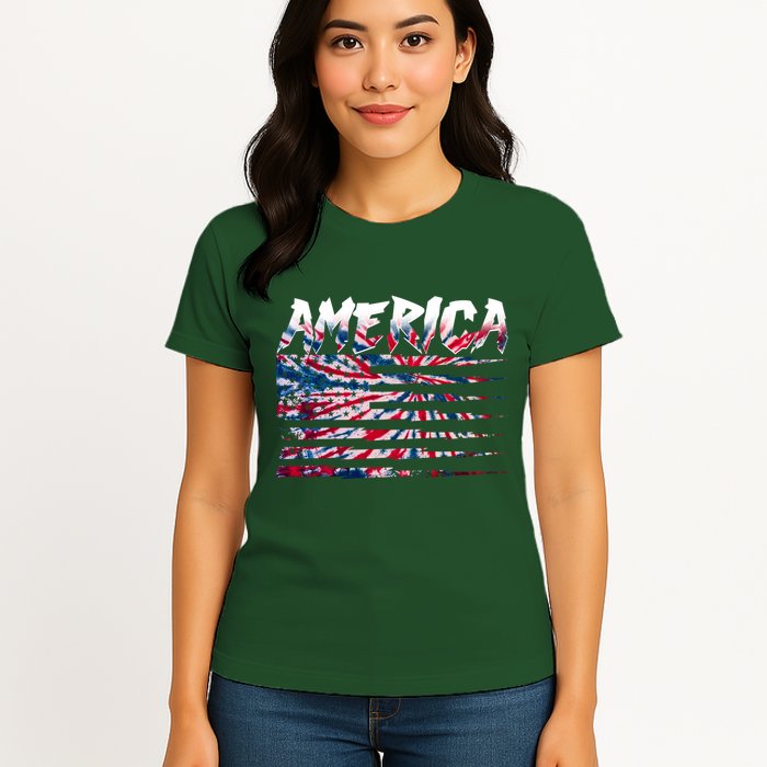 America Lightning Bolt USA Tie Dye Flag Womens T-Shirt