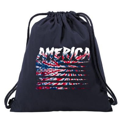 America Lightning Bolt USA Tie Dye Flag Drawstring Bag