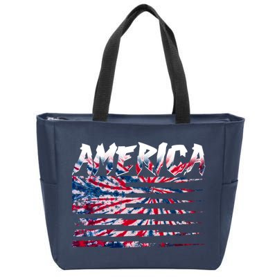 America Lightning Bolt USA Tie Dye Flag Zip Tote Bag