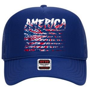 America Lightning Bolt USA Tie Dye Flag High Crown Mesh Back Trucker Hat