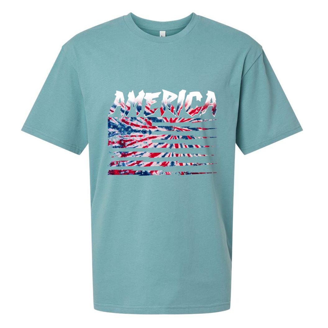 America Lightning Bolt USA Tie Dye Flag Sueded Cloud Jersey T-Shirt