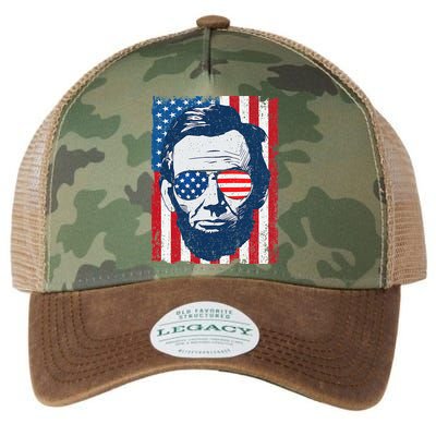 Abe Lincoln Beard Sunglasses & American Flag 4th Of July Legacy Tie Dye Trucker Hat
