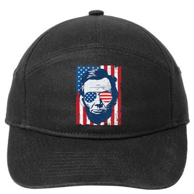 Abe Lincoln Beard Sunglasses & American Flag 4th Of July 7-Panel Snapback Hat