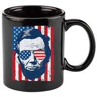 Abe Lincoln Beard Sunglasses & American Flag 4th Of July 11oz C Handle Ceramic Mug