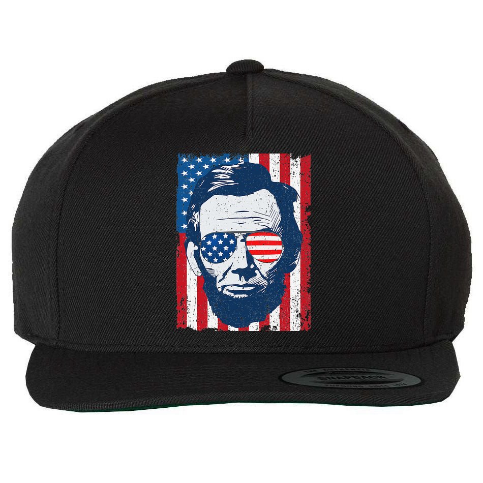 Abe Lincoln Beard Sunglasses & American Flag 4th Of July Wool Snapback Cap