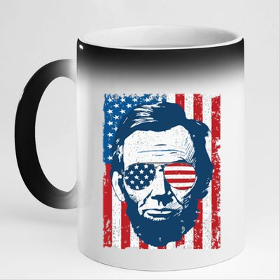 Abe Lincoln Beard Sunglasses American Flag 4th Of July 11oz Black Color Changing Mug