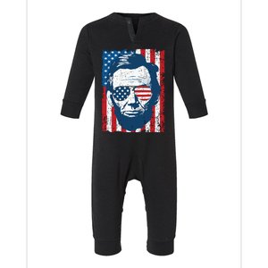 Abe Lincoln Beard Sunglasses American Flag 4th Of July Infant Fleece One Piece