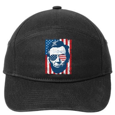 Abe Lincoln Beard Sunglasses American Flag 4th Of July 7-Panel Snapback Hat