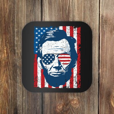 Abe Lincoln Beard Sunglasses American Flag 4th Of July Coaster