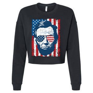 Abe Lincoln Beard Sunglasses American Flag 4th Of July Cropped Pullover Crew