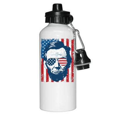 Abe Lincoln Beard Sunglasses American Flag 4th Of July Aluminum Water Bottle