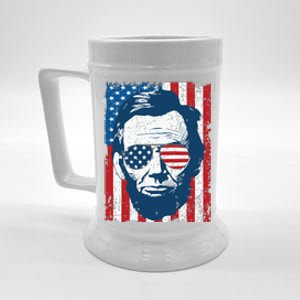 Abe Lincoln Beard Sunglasses American Flag 4th Of July Beer Stein