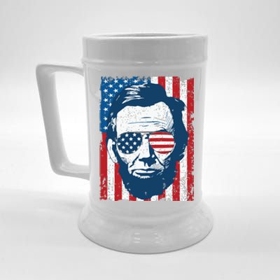 Abe Lincoln Beard Sunglasses American Flag 4th Of July Beer Stein