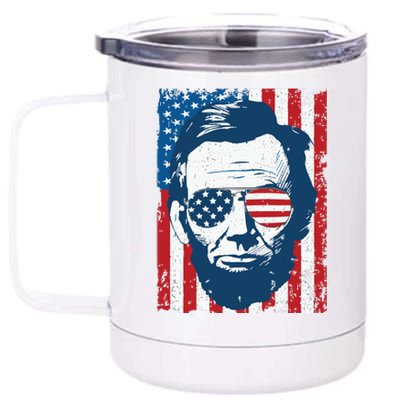 Abe Lincoln Beard Sunglasses American Flag 4th Of July 12 oz Stainless Steel Tumbler Cup