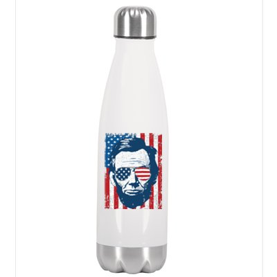 Abe Lincoln Beard Sunglasses American Flag 4th Of July Stainless Steel Insulated Water Bottle