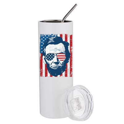 Abe Lincoln Beard Sunglasses American Flag 4th Of July Stainless Steel Tumbler