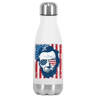 Abe Lincoln Beard Sunglasses American Flag 4th Of July Stainless Steel Insulated Water Bottle