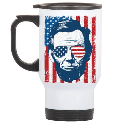 Abe Lincoln Beard Sunglasses American Flag 4th Of July Stainless Steel Travel Mug