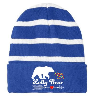 Autism Lolly Bear Puzzle Autism Awareness Autistic Support Gift Striped Beanie with Solid Band