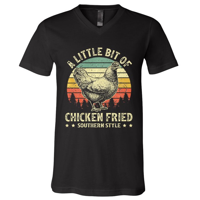 A Little Bit Of Chicken Fried Southern Fast Food Lover V-Neck T-Shirt