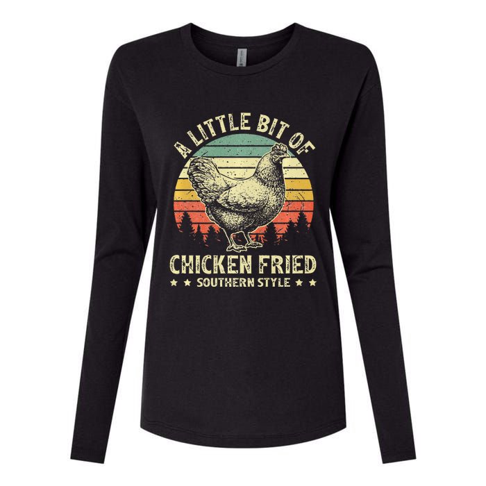 A Little Bit Of Chicken Fried Southern Fast Food Lover Womens Cotton Relaxed Long Sleeve T-Shirt