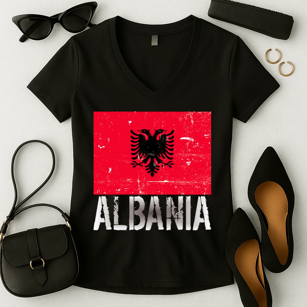 Albania Flag Albanians Soccer Football Team Women's V-Neck T-Shirt