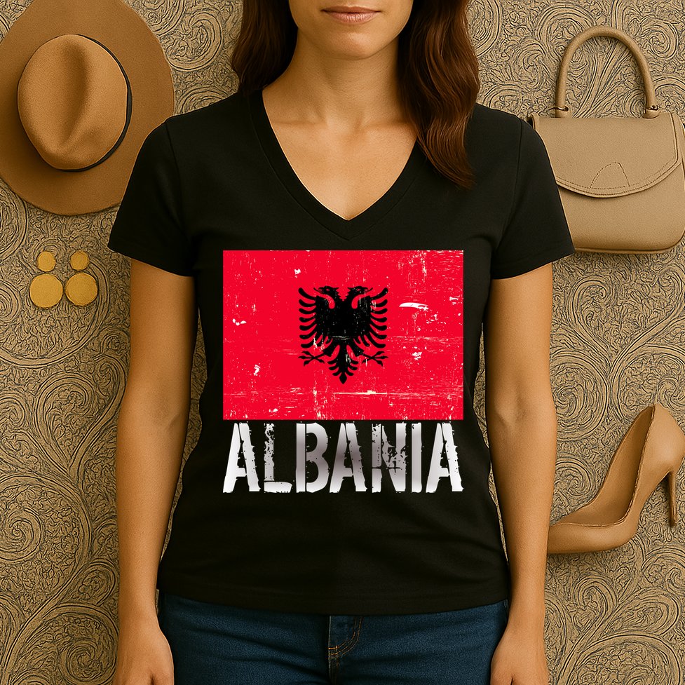 Albania Flag Albanians Soccer Football Team Women's V-Neck T-Shirt