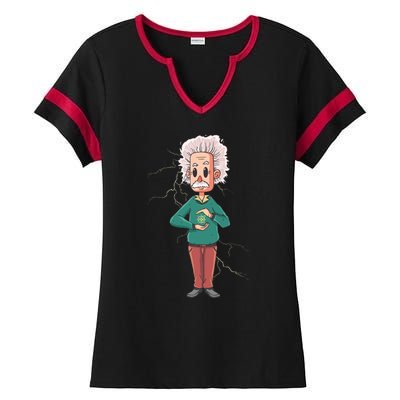 Albert Einstein Cartoon Ladies Halftime Notch Neck Tee