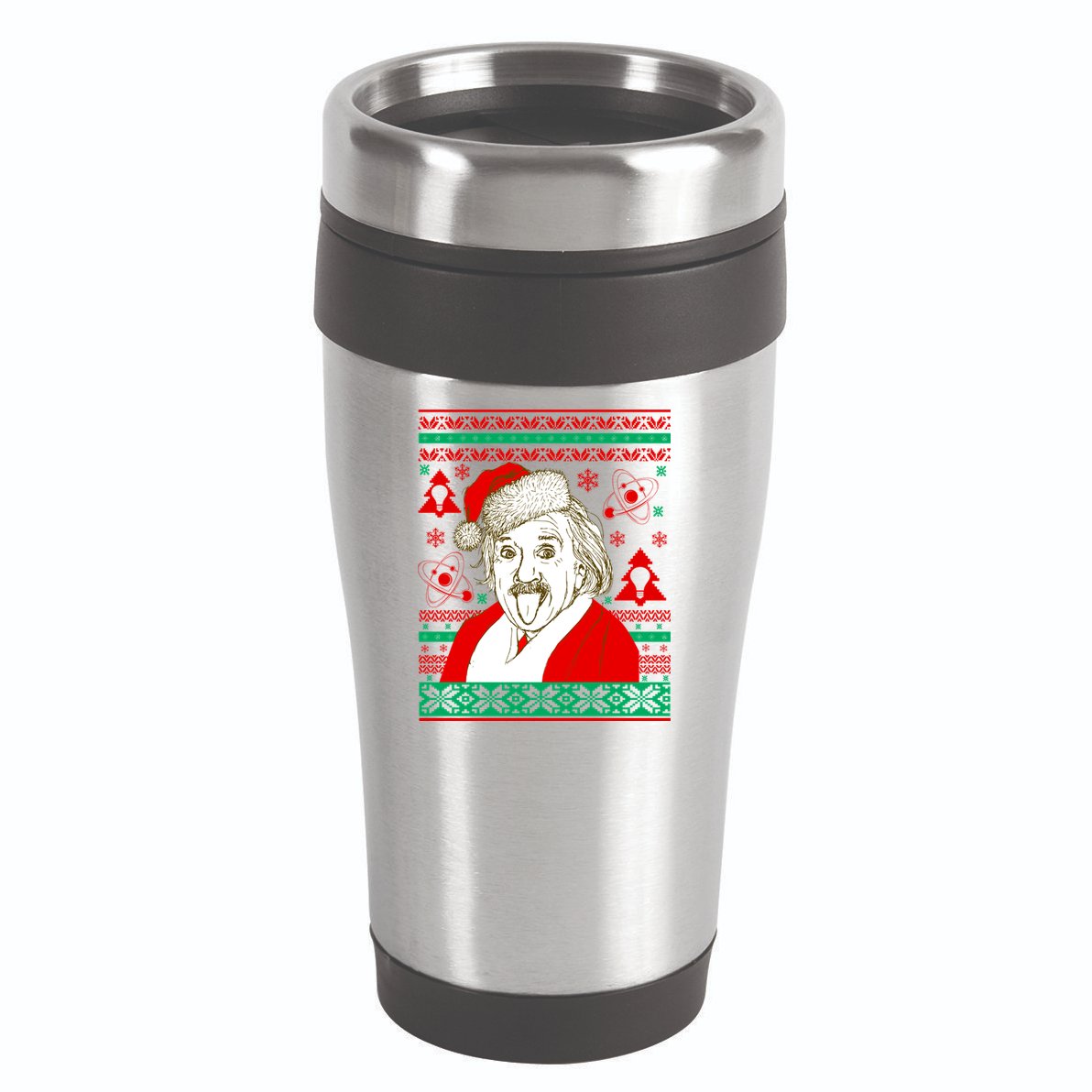 Albert Einstein Ugly Christmas Sweater 16oz Travel Tumbler