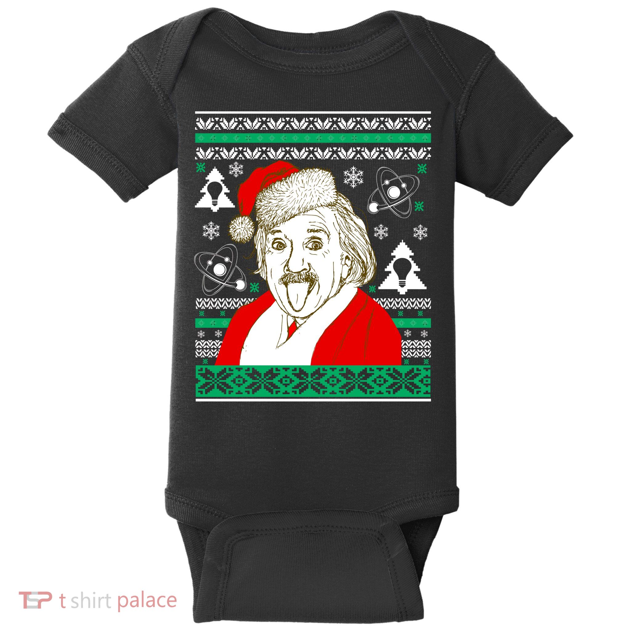 Albert Einstein Ugly Christmas Sweater Baby Bodysuit