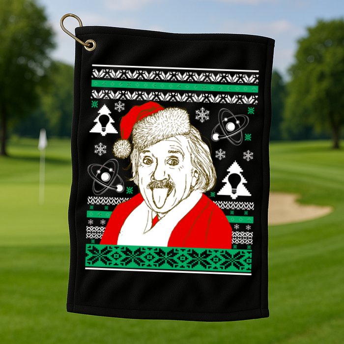 Albert Einstein Ugly Christmas Sweater Golf Towel