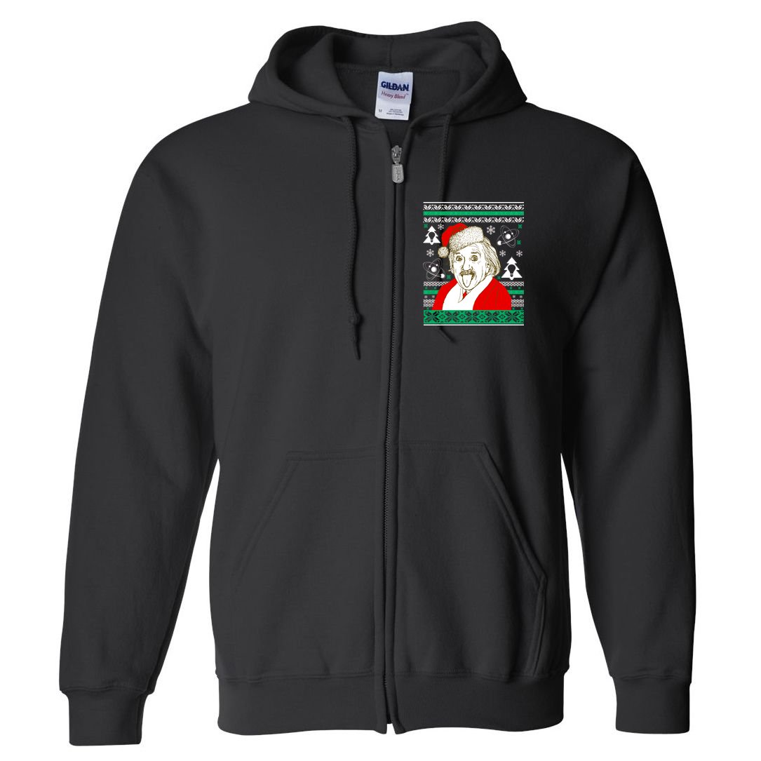 Albert Einstein Ugly Christmas Sweater Full Zip Hoodie
