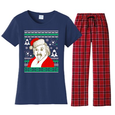 Albert Einstein Ugly Christmas Sweater Women's Flannel Pajama Set