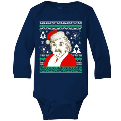 Albert Einstein Ugly Christmas Sweater Baby Long Sleeve Bodysuit