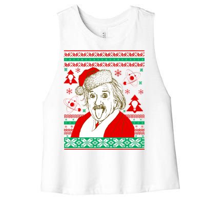 Albert Einstein Ugly Christmas Sweater Women's Racerback Cropped Tank