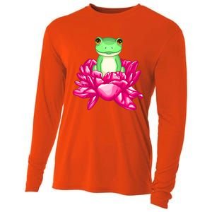 A Little Cute Frog In A Flower Cooling Performance Long Sleeve Crew